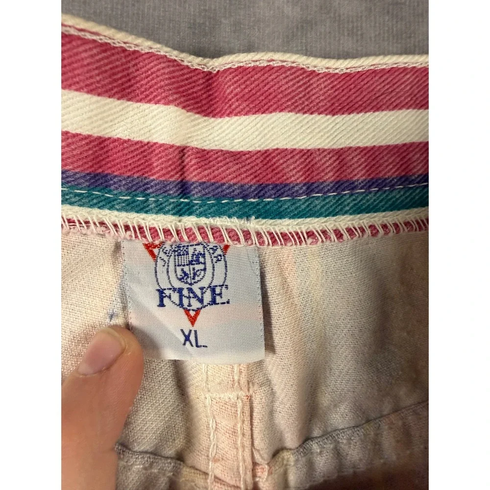 Vintage 80s 90s Fine Jeanswear Women's XL Rainbow Striped Bermuda Shorts USA